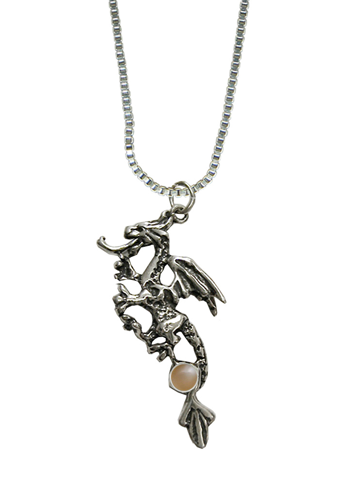 Sterling Silver Rampant Dragon Pendant With Peach Moonstone